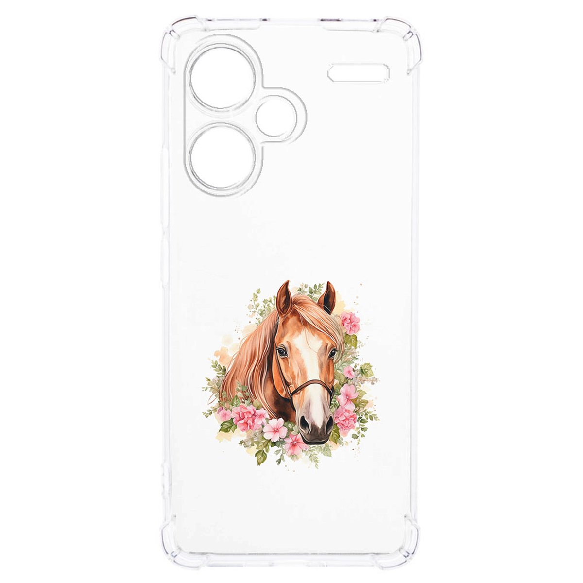 Xiaomi Redmi 13 Pro Plus Hoesje Paard TPU Antishock transparant design met paard en bloemen