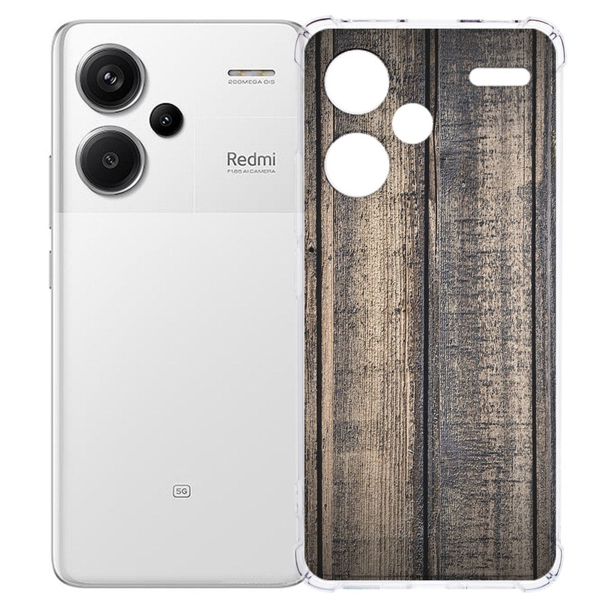 Xiaomi Redmi 13 Pro Plus Hoesje Steigerhout TPU Antishock achteraanzicht