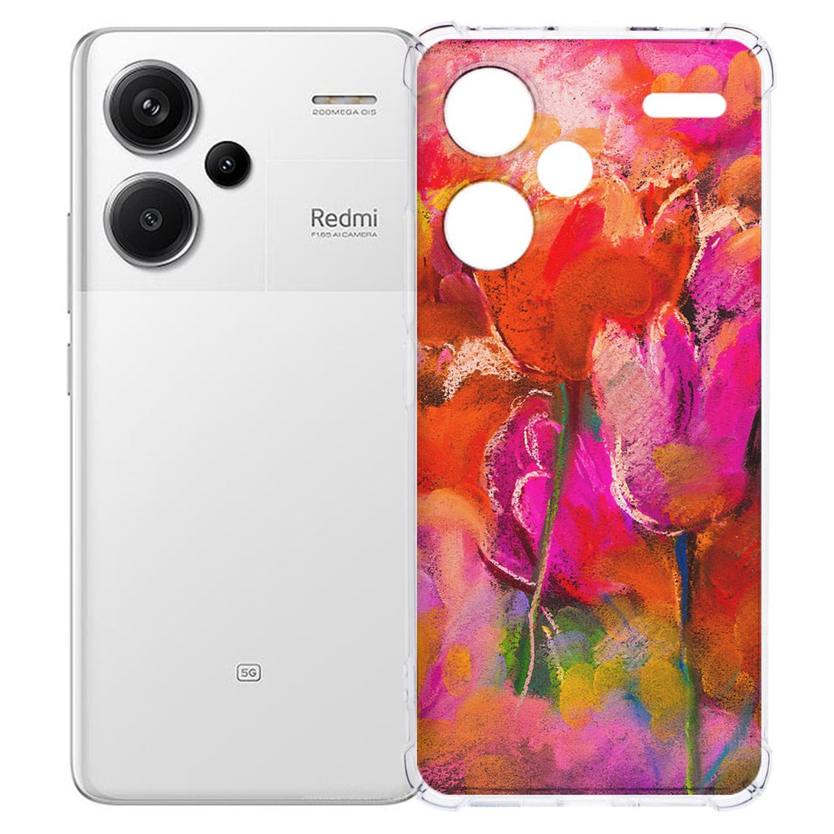 Xiaomi Redmi 13 Pro Plus Hoesje Tulips TPU Antishock achterkant bloemen kleurrijk ontwerp