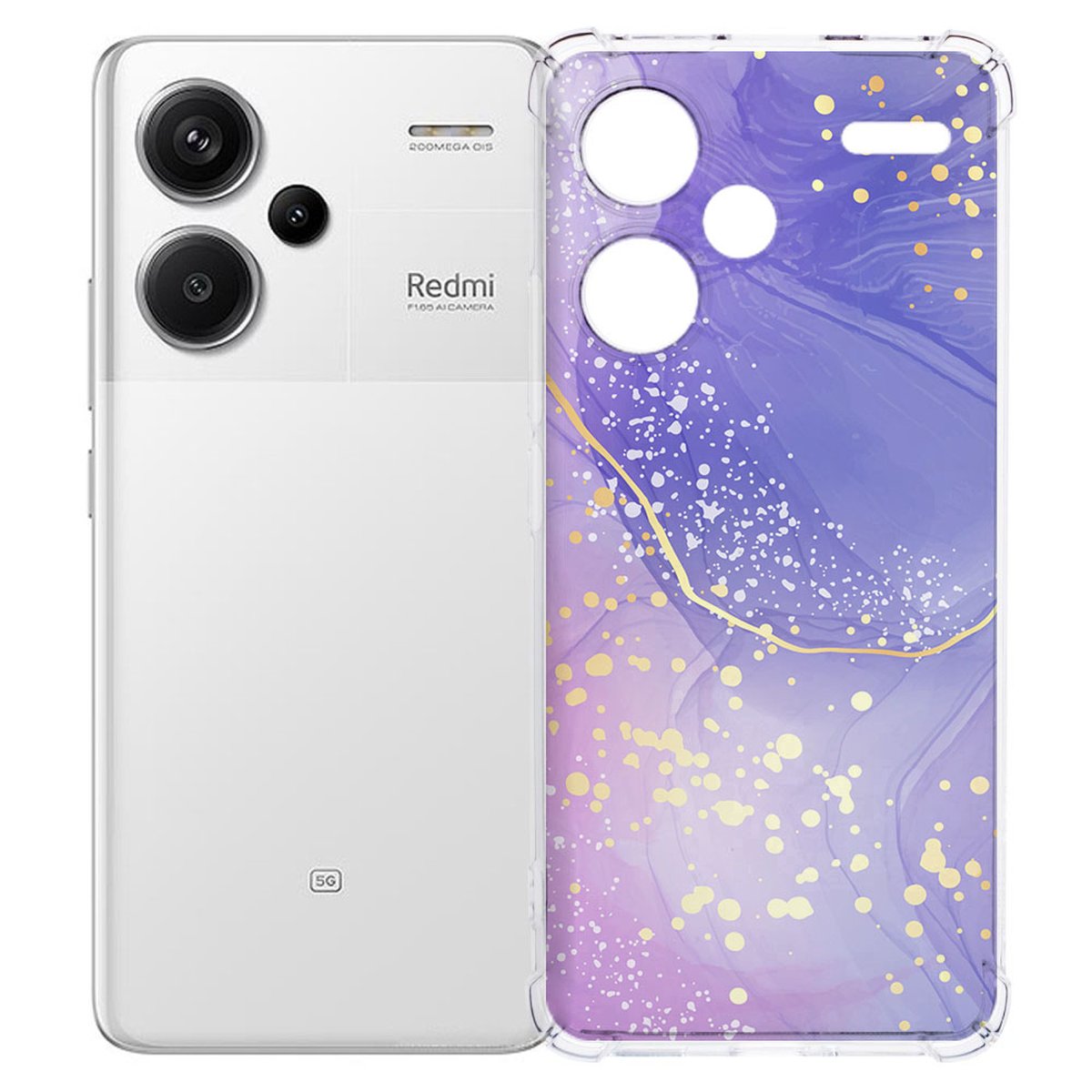 Xiaomi Redmi 13 Pro Plus Hoesje Watercolor Paars TPU Antishock design watercolor aanzicht