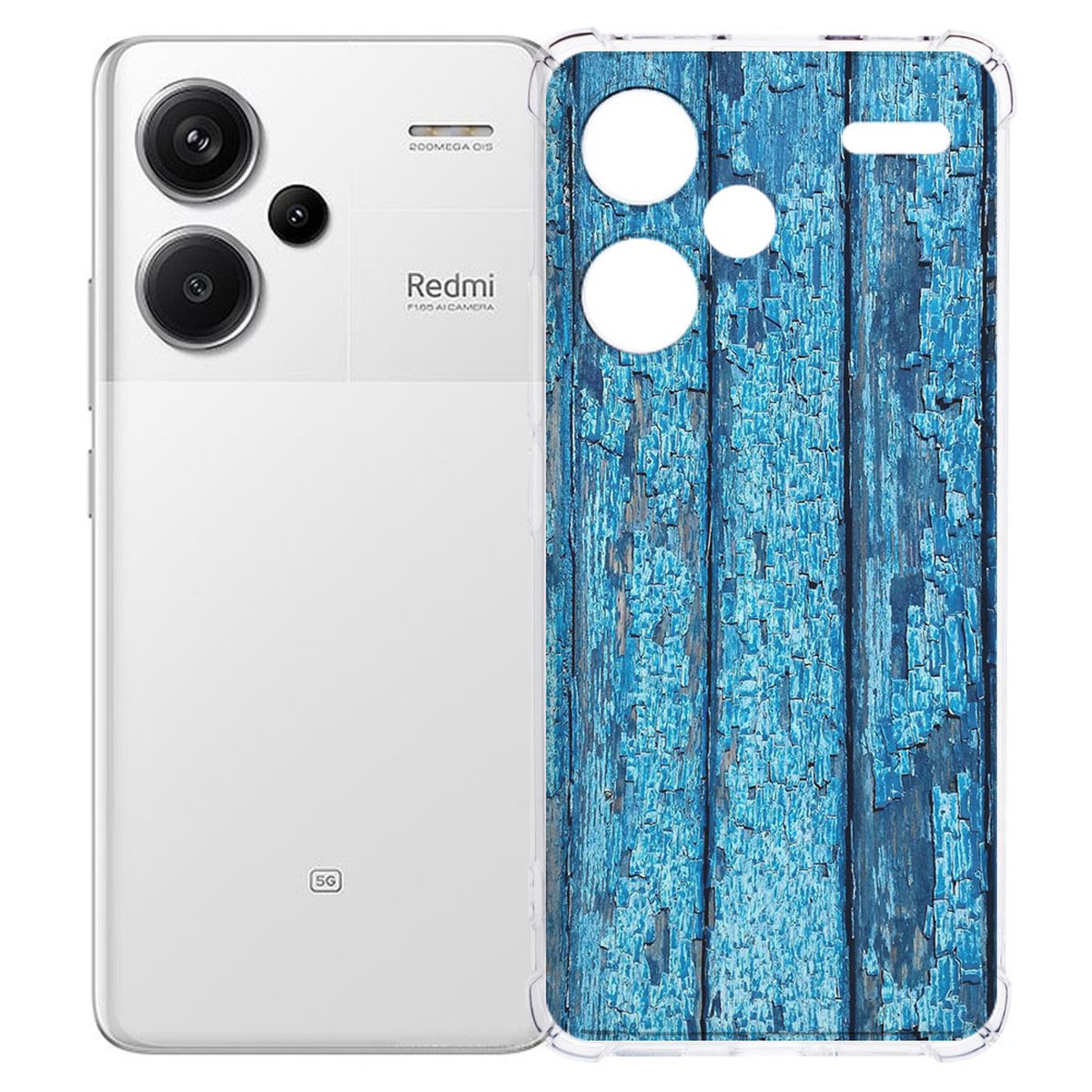 Xiaomi Redmi 13 Pro Plus Hoesje Wood Blue TPU Antishock achterkant