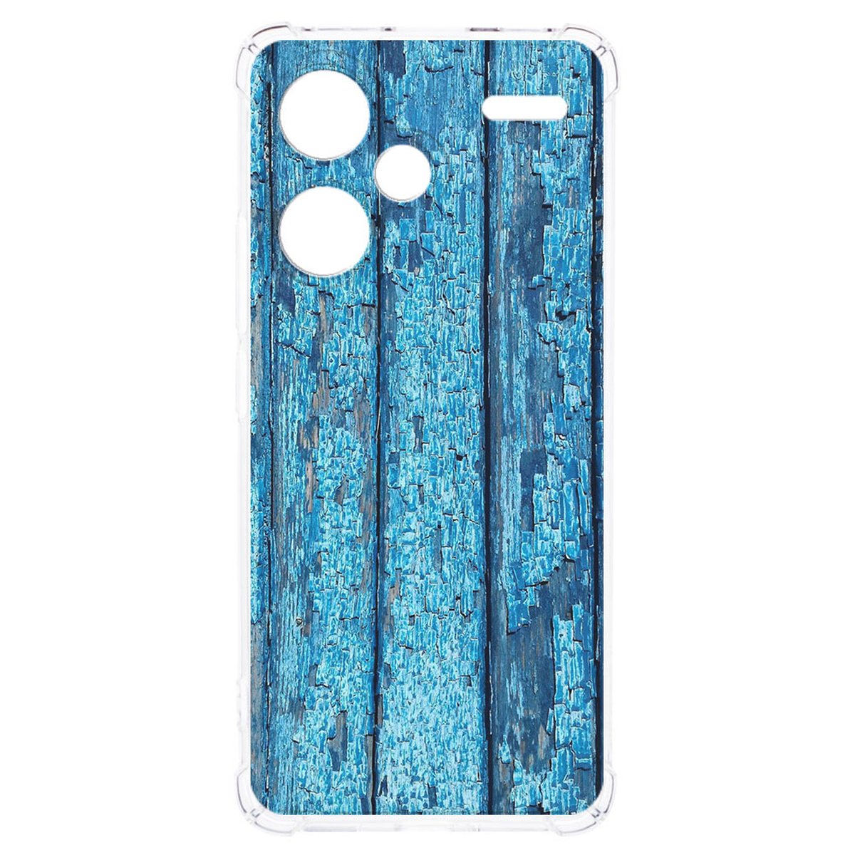 Xiaomi Redmi 13 Pro Plus Hoesje Wood Blue TPU Antishock hoesje houtlook achterkant