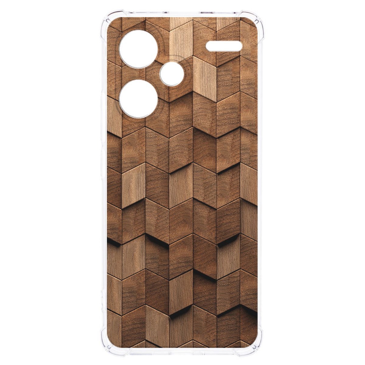 Xiaomi Redmi 13 Pro Plus Hoesje Wooden Cubes TPU Antishock achterkant