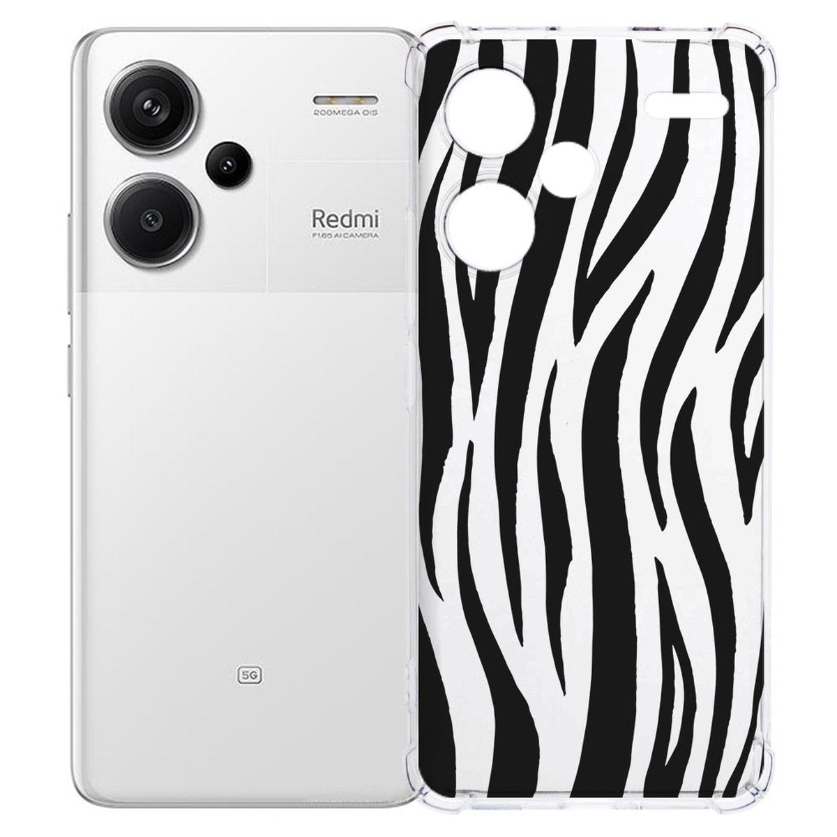 Xiaomi Redmi 13 Pro Plus Hoesje Zebra TPU Antishock voorkant achterkant