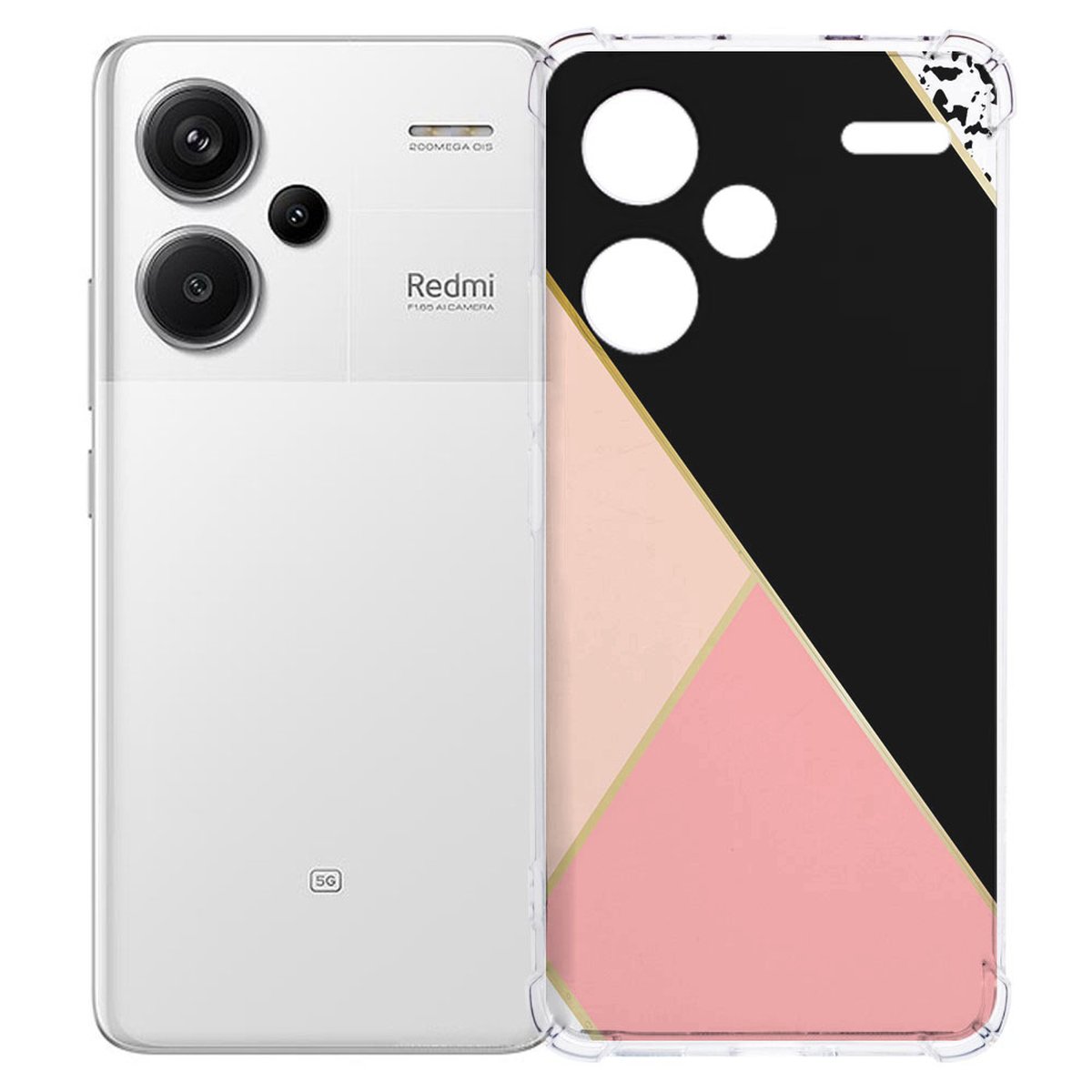 Xiaomi Redmi 13 Pro Plus Hoesje Zwart Roze Vormen TPU Antishock achterzijde ontwerp