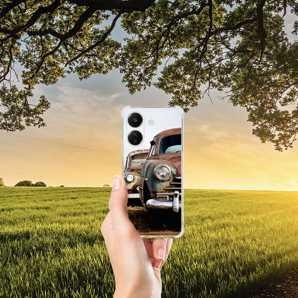Xiaomi Redmi 13C 4G Anti-shock Hoesje met foto Vintage Auto design hand voor landschap