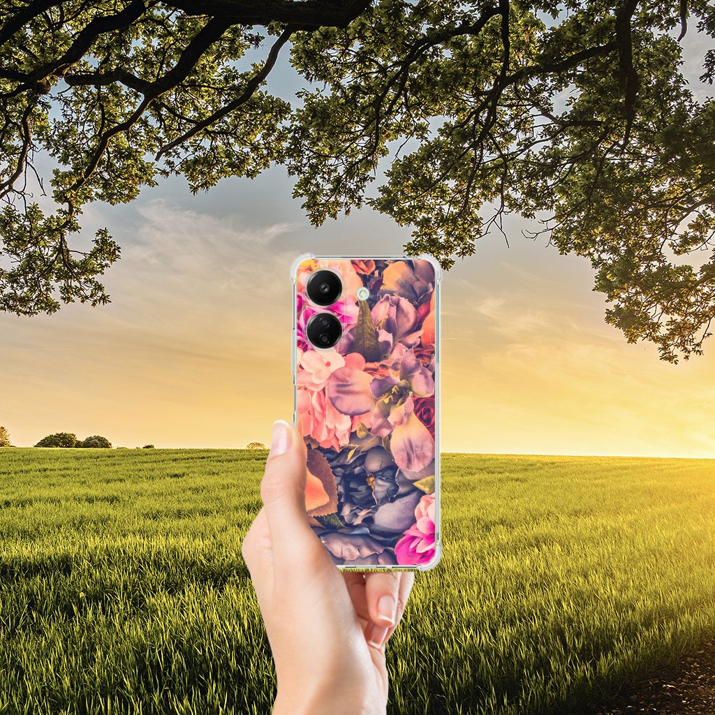 Xiaomi Redmi 13C 4G Case Bosje Bloemen telefoonhoesje hand bloemen design zonsondergang