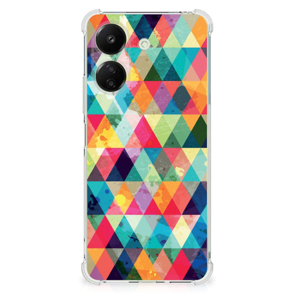 Xiaomi Redmi 13C 4G Doorzichtige Silicone Hoesje Geruit kleurrijk geometrisch patroon