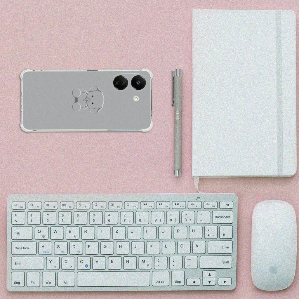 Xiaomi Redmi 13C 4G Stevig Bumper Hoesje Grijs Baby Olifant smartphone bureau accessoires toetsenbord muis notitieboek