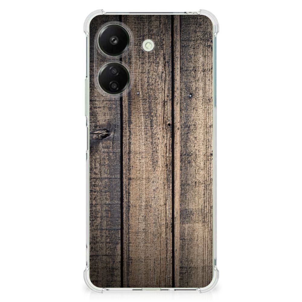 Xiaomi Redmi 13C 4G Stevig Telefoonhoesje Steigerhout telefoonhoesje steigerhout design achteraanzicht