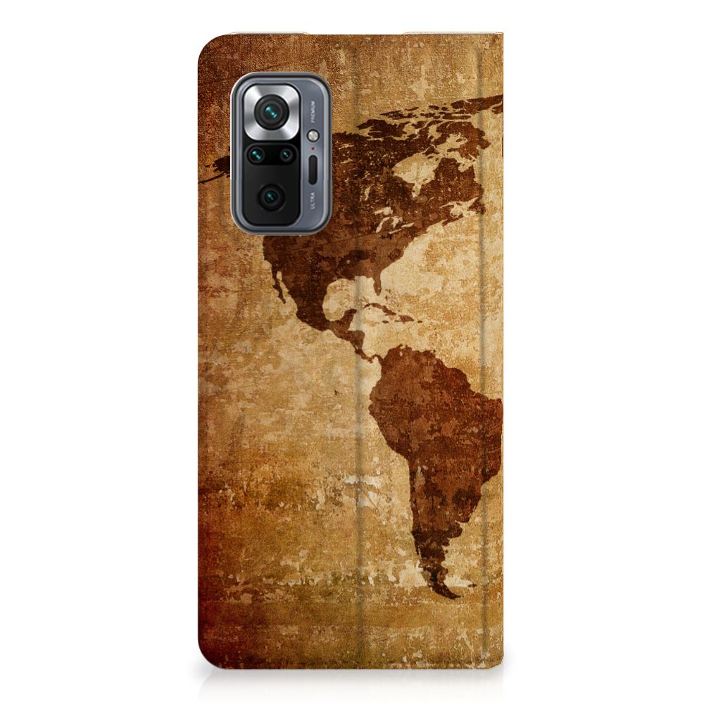 Xiaomi Redmi Note 10 Pro Book Cover Wereldkaart wereldkaart bruin design