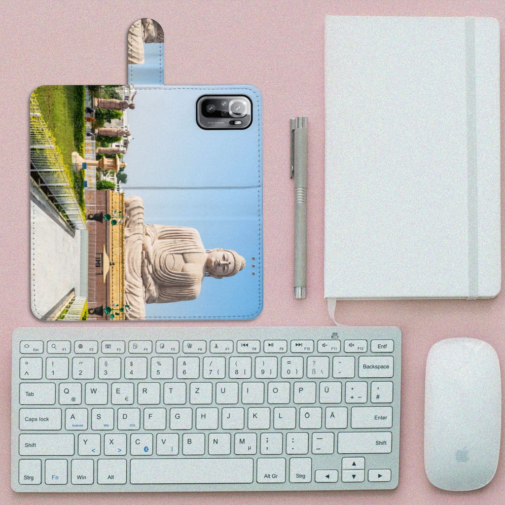 Xiaomi Redmi Note 10/10T 5G Poco M3 Pro Flip Cover Boeddha boeddha print design aanzicht