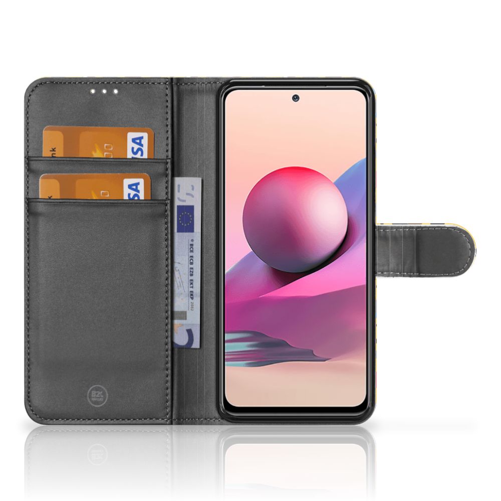 Xiaomi Redmi Note 10/10T 5G | Poco M3 Pro Telefoon Hoesje Emoji bookcase zwart binnenkant met pasjes