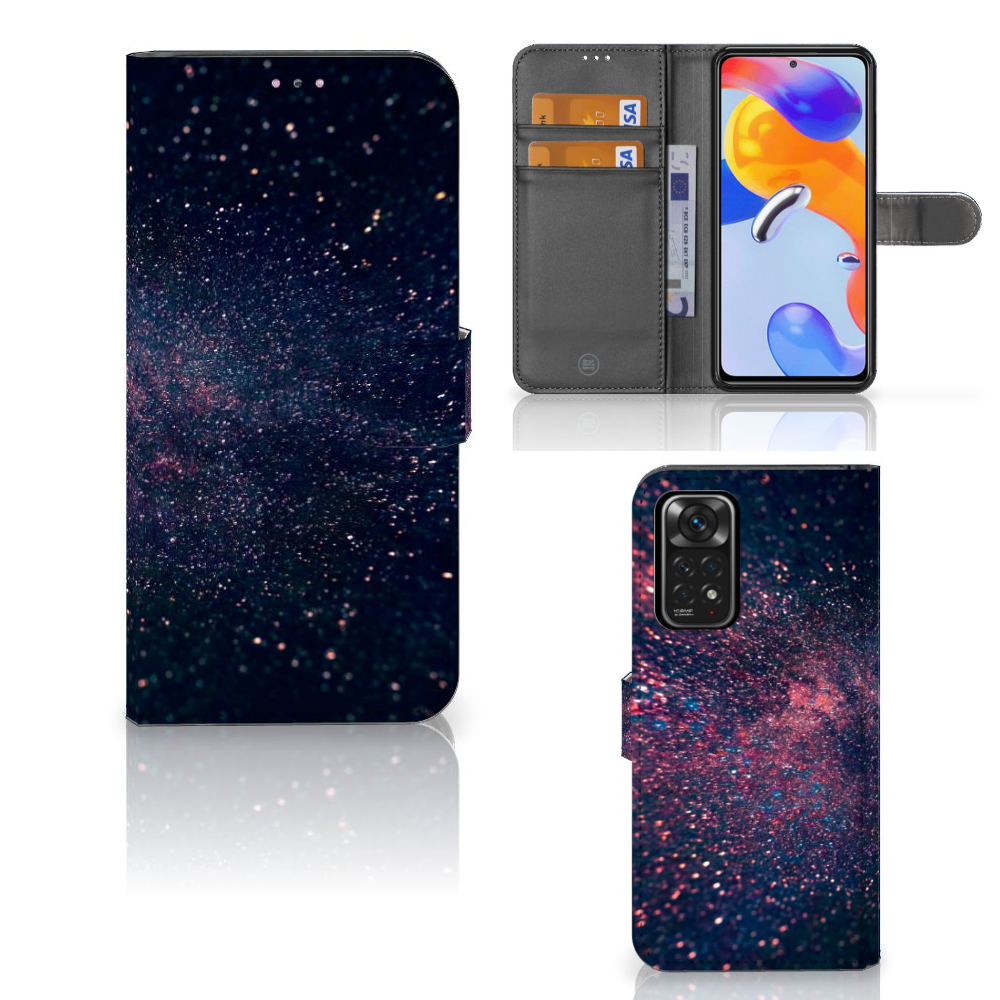 Xiaomi Redmi Note 11 Pro 5G/4G Book Case Stars boekhoes sterren inktzwart paarse blauwe kleuren