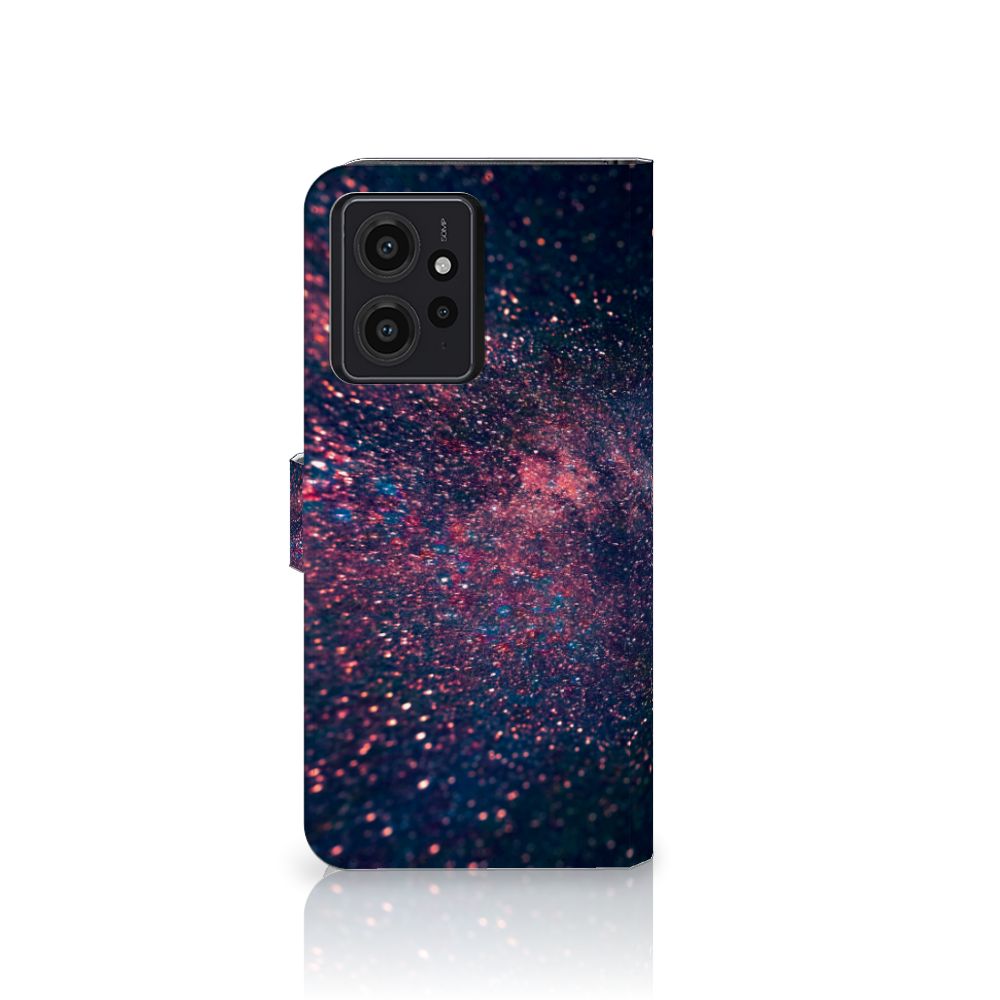 Xiaomi Redmi Note 12 4G Book Case Stars boekcase sterren paarse blauwe glitters inktzwarte achtergrond