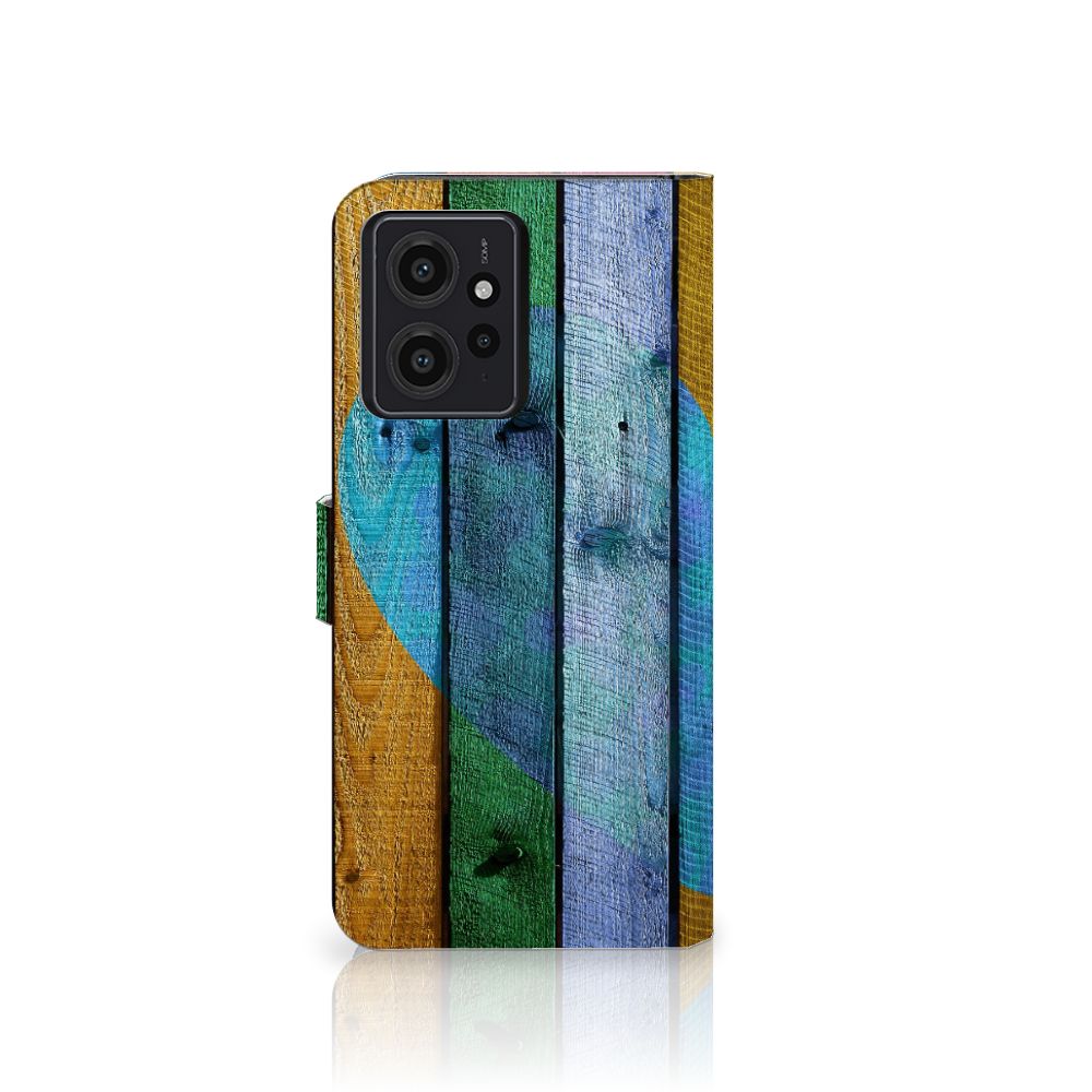 Xiaomi Redmi Note 12 4G Book Style Case Wood Heart - Cadeau voor je Vriend met kleurrijk houten patroon 🎁