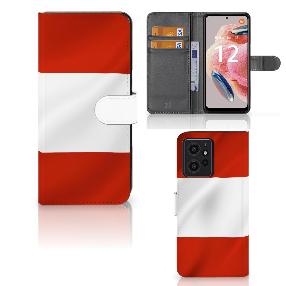 Xiaomi Redmi Note 12 4G Bookstyle Case Oostenrijk flag design front view