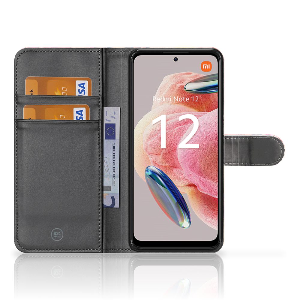 Xiaomi Redmi Note 12 4G Hoesje Bosje Bloemen met ruimte voor 3 pasjes, stijlvol en praktisch cadeau 🎁.