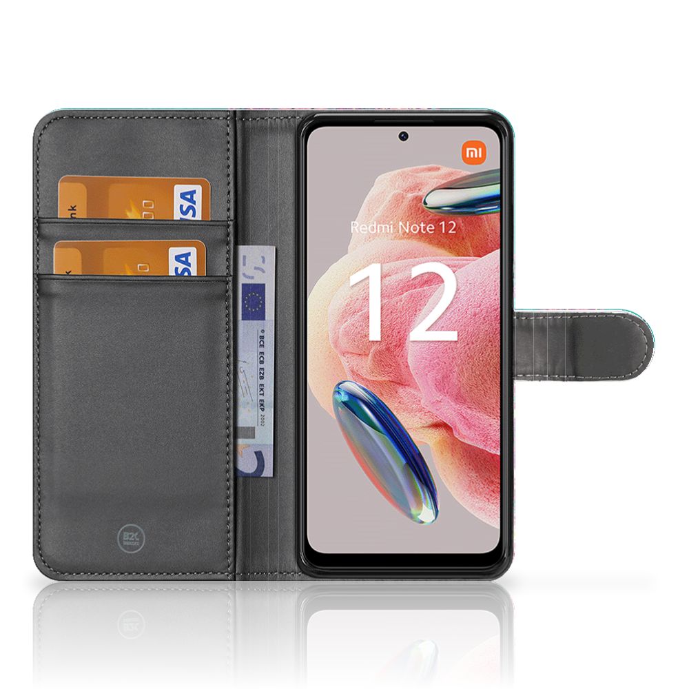 Xiaomi Redmi Note 12 4G Hoesje Cirkels en Vlinders bookstyle case binnenzijde met pasjes en scherm