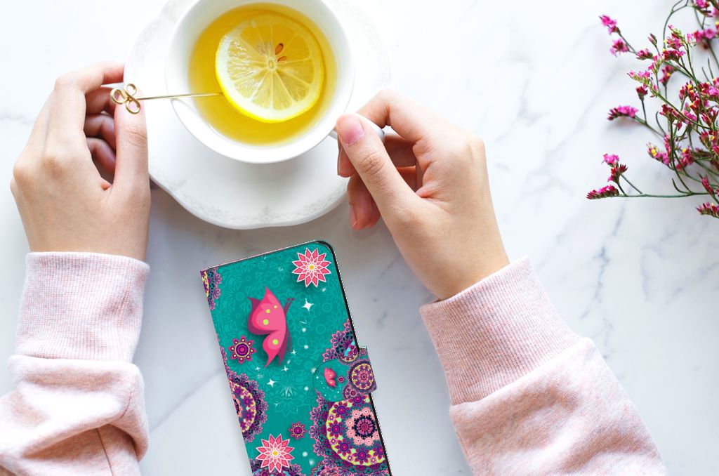 Xiaomi Redmi Note 12 4G Hoesje Cirkels en Vlinders designnaam handthee