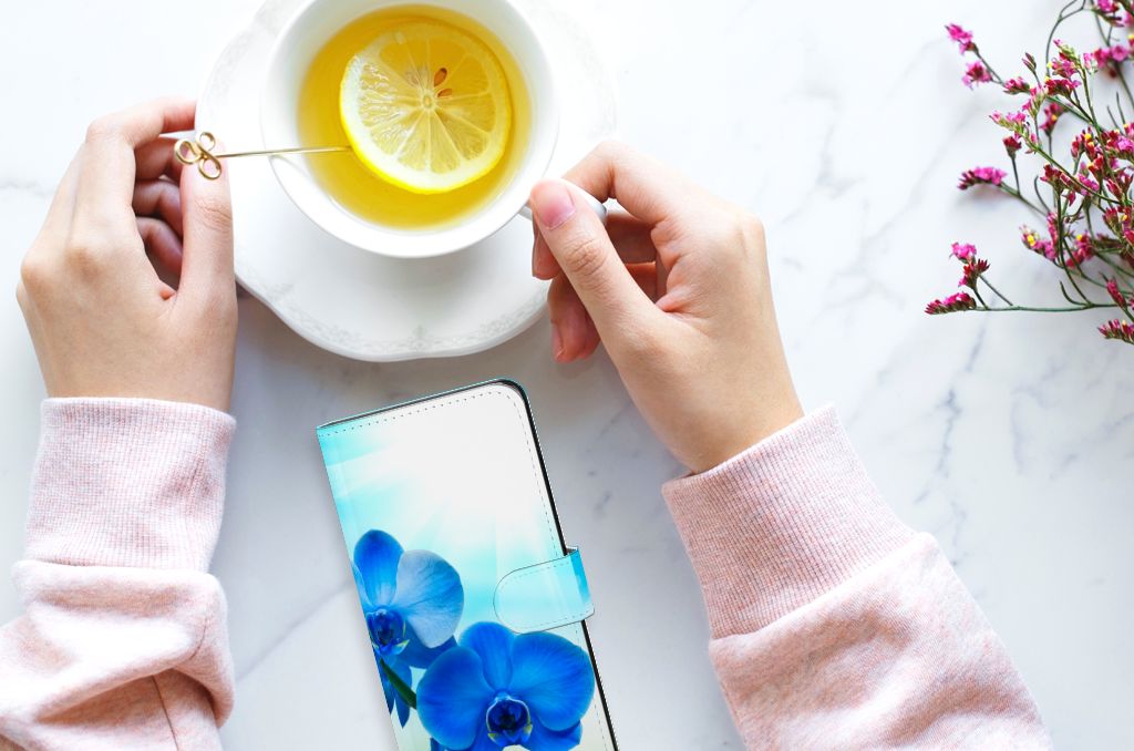 Xiaomi Redmi Note 12 4G Hoesje Orchidee Blauw - Cadeau voor je Moeder design orchidee aanzicht