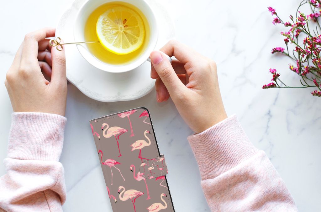 Xiaomi Redmi Note 12 4G Telefoonhoesje met Pasjes Flamingo design flamingo aanzicht