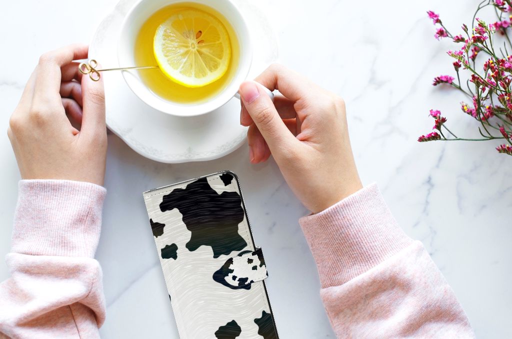 Xiaomi Redmi Note 12 4G Telefoonhoesje met Pasjes Koeienvlekken design handthee