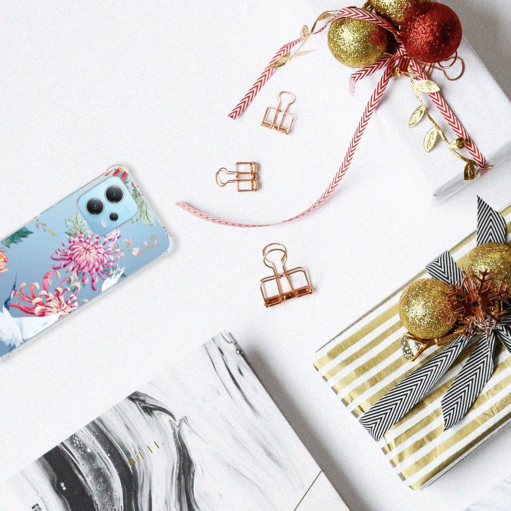 Xiaomi Redmi Note 12 5G Case Anti-shock Bird Flowers bovenaanzicht