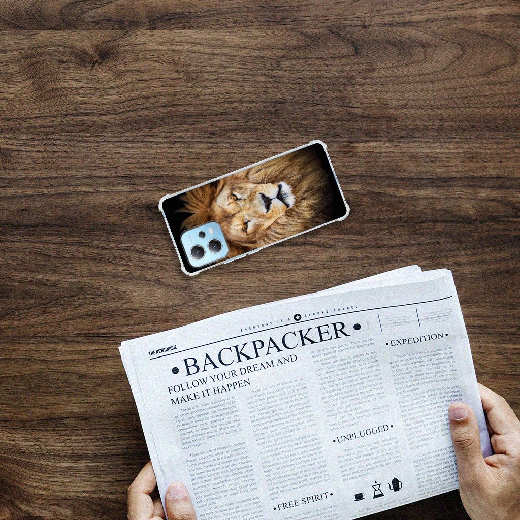 Xiaomi Redmi Note 12 5G Case Anti-shock Leeuw telefoonhoesje bovenaanzicht