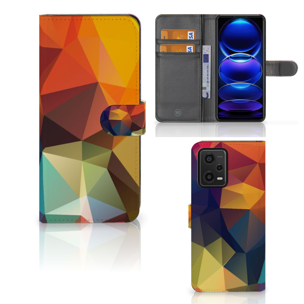 Xiaomi Redmi Note 12 5G | Poco X5 Book Case Polygon Color met geometrisch ontwerp en pasjeshouder.