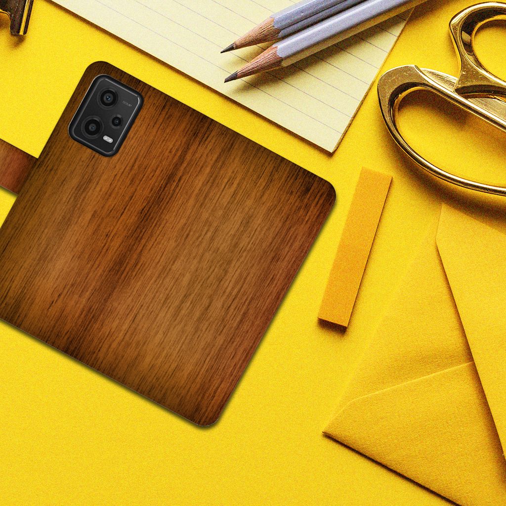 Xiaomi Redmi Note 12 5G Poco X5 Book Style Case Donker Hout bovenaanzicht houten hoesje