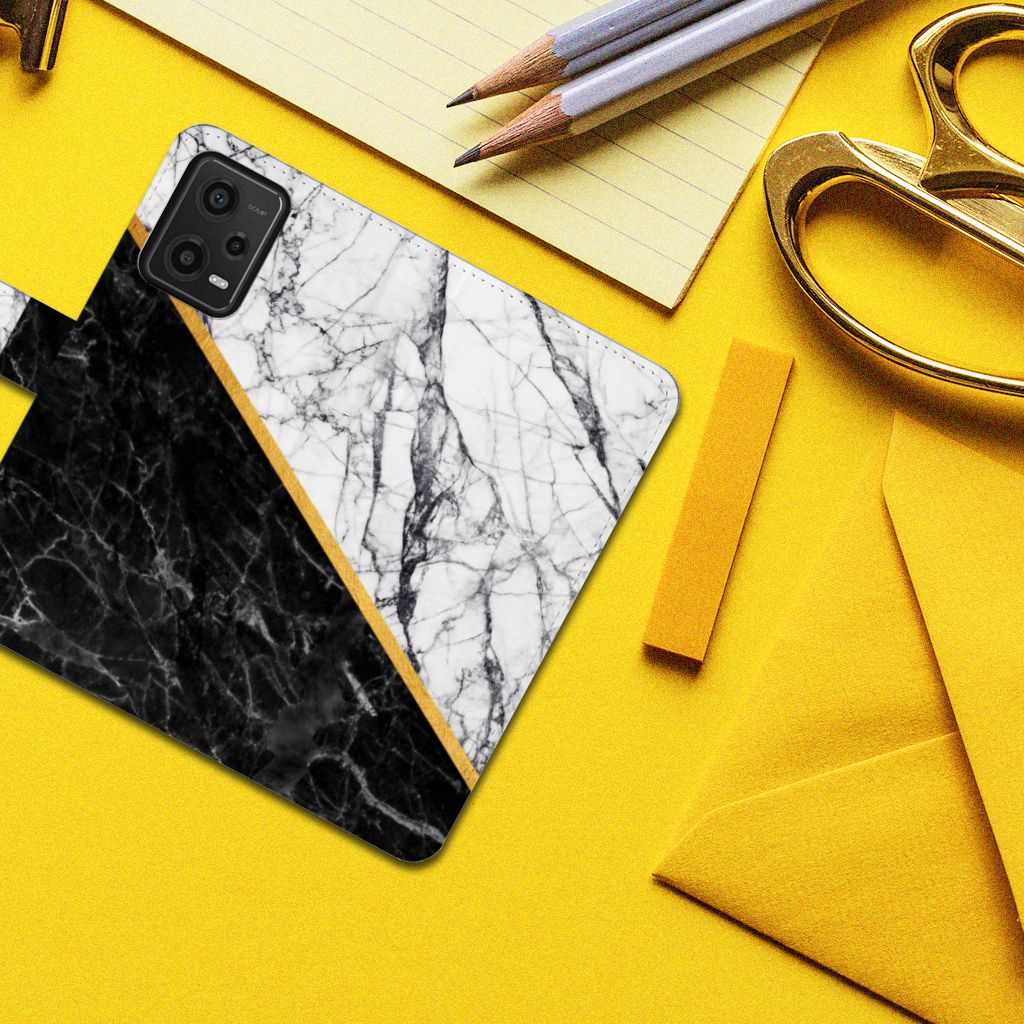 Xiaomi Redmi Note 12 5G Poco X5 Bookcase Marmer Wit Zwart design marmer zwart wit aanzicht