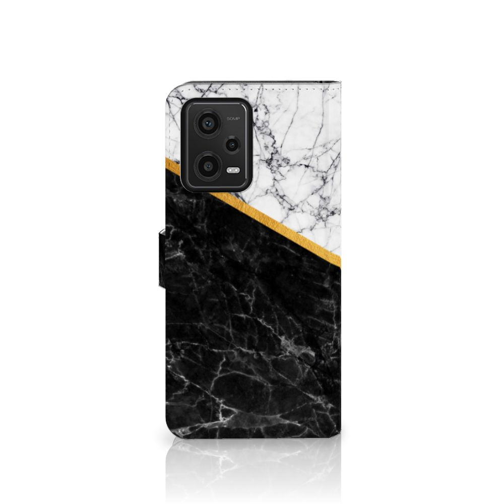 Xiaomi Redmi Note 12 5G Poco X5 Bookcase Marmer Wit Zwart origineel cadeau man boekcase zwart wit marmer goud