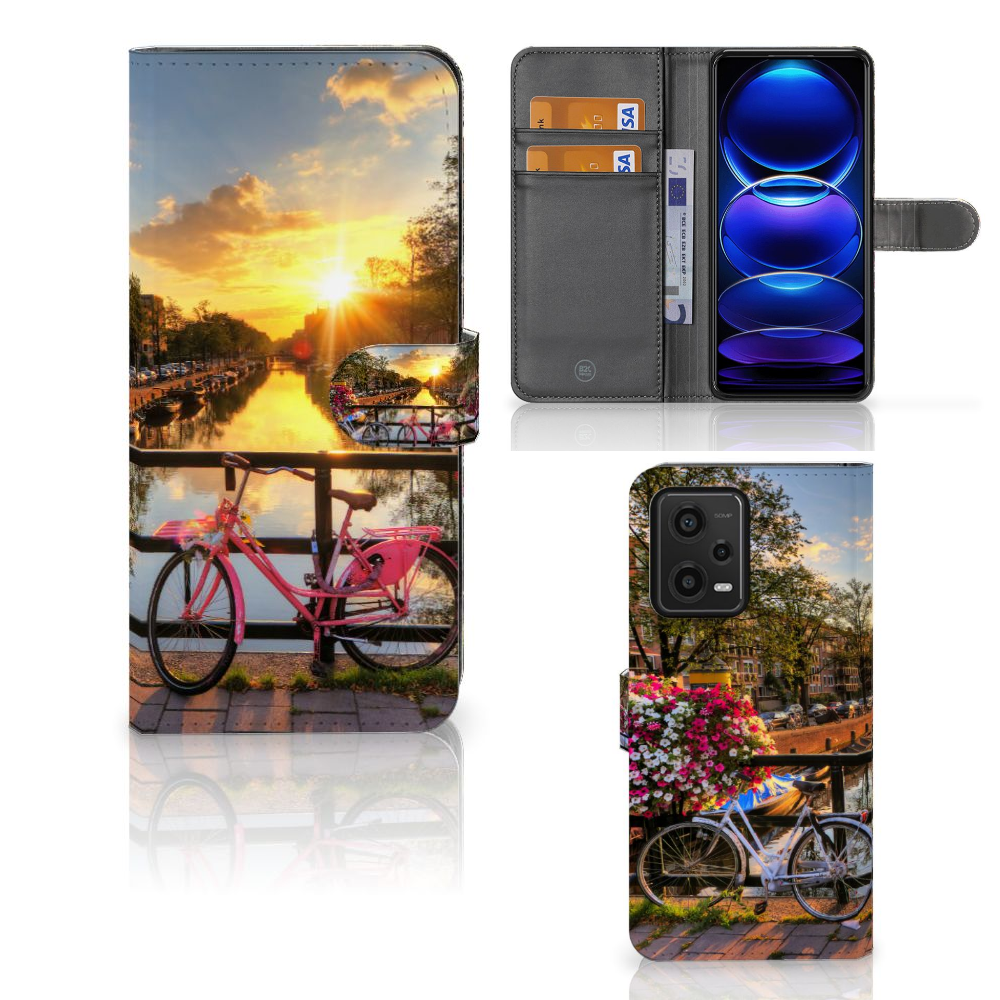 Xiaomi Redmi Note 12 5G Poco X5 Flip Cover Amsterdamse Grachten fiets zonsondergang