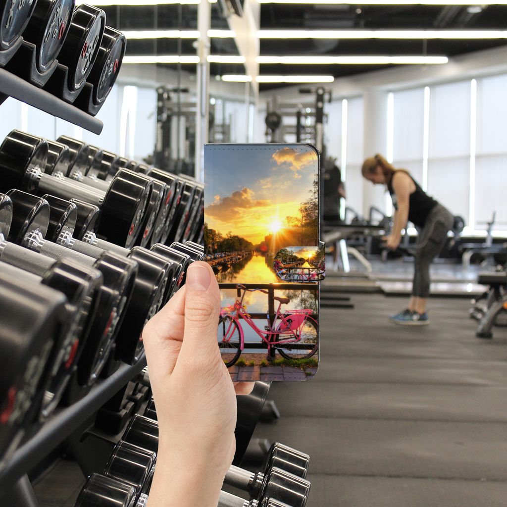 Xiaomi Redmi Note 12 5G Poco X5 Flip Cover Amsterdamse Grachten design fiets zon ondergang hand gym