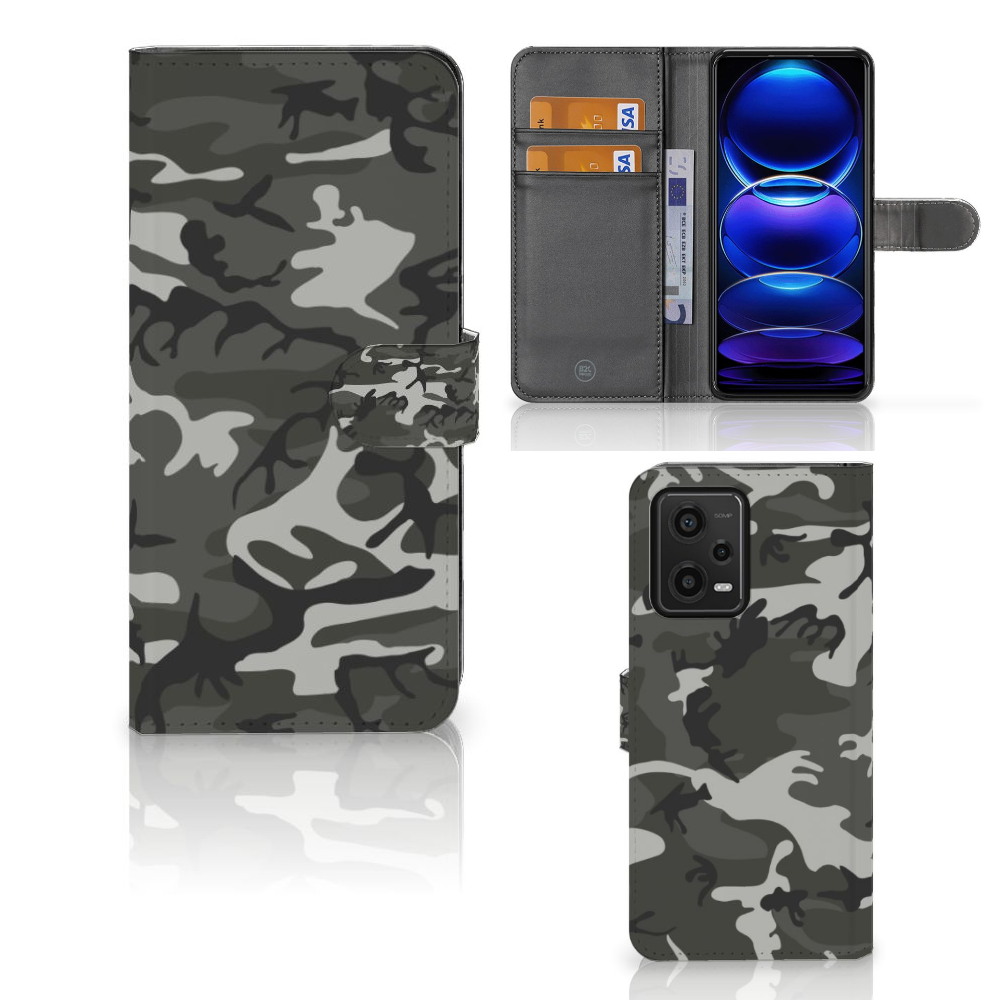 Xiaomi Redmi Note 12 5G | Poco X5 Telefoon Hoesje Army Light camouflage design binnenkant vooraanzicht