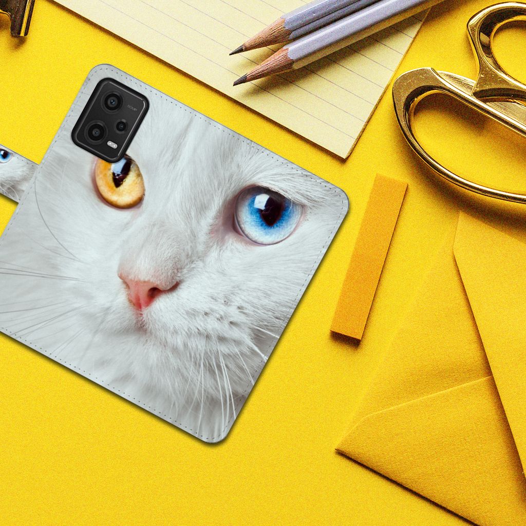 Xiaomi Redmi Note 12 5G Poco X5 Telefoonhoesje met Pasjes Witte Kat design witte kat gezicht