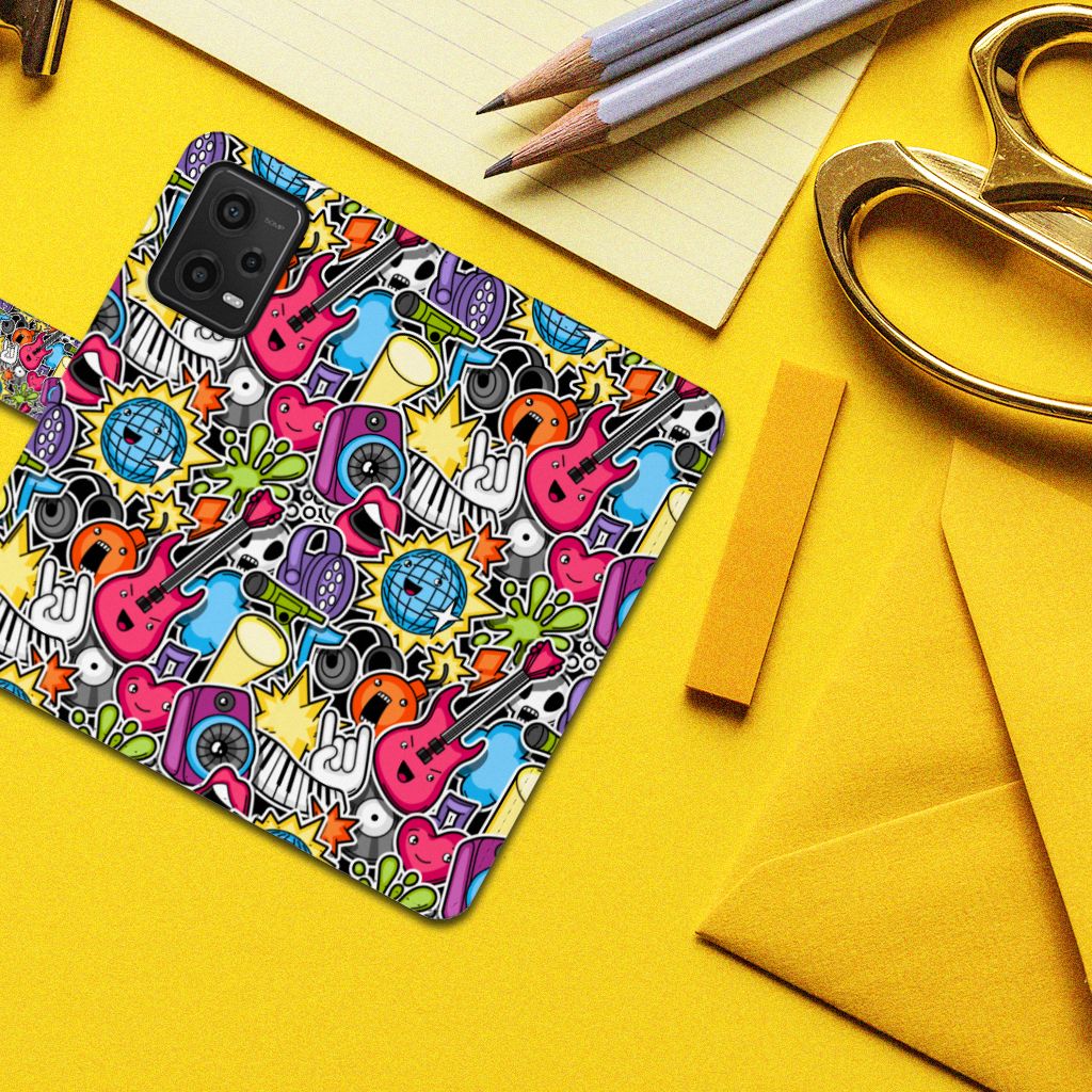 Xiaomi Redmi Note 12 5G Poco X5 Wallet Case met Pasjes Punk Rock design kleurrijk guitaar motieven