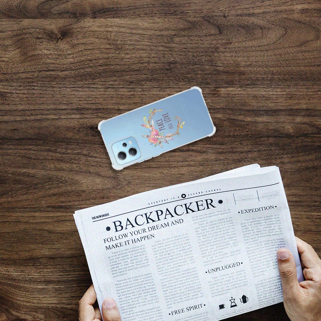 Xiaomi Redmi Note 12 5G Stevig Bumper Hoesje Boho Text bovenaanzicht telefoonhoesje