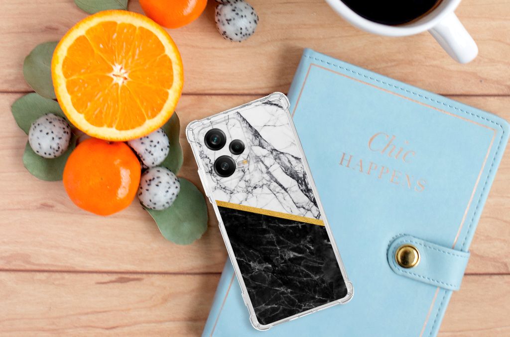 Xiaomi Redmi Note 12 Pro Plus Anti-Shock Hoesje Marmer Wit Zwart - Origineel Cadeau Man B2C Telecom