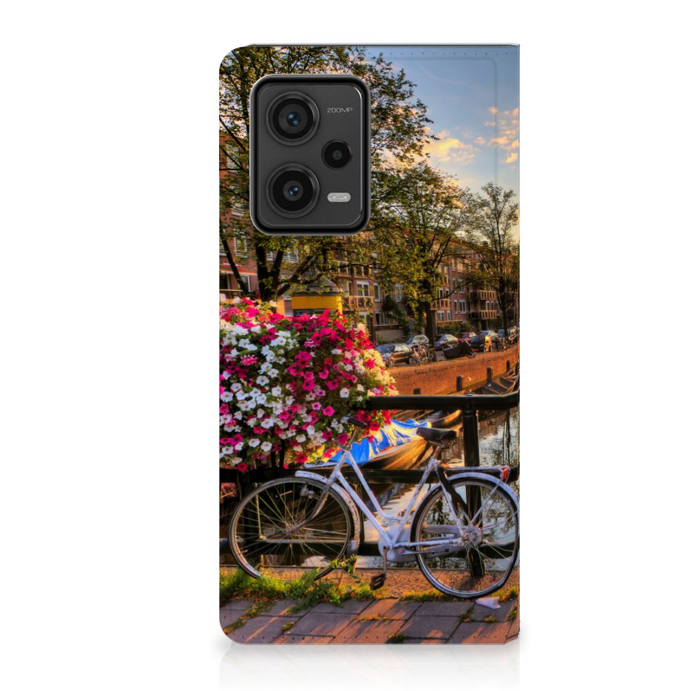 Xiaomi Redmi Note 12 Pro Plus Book Cover Amsterdamse Grachten fiets bloemen uitzicht