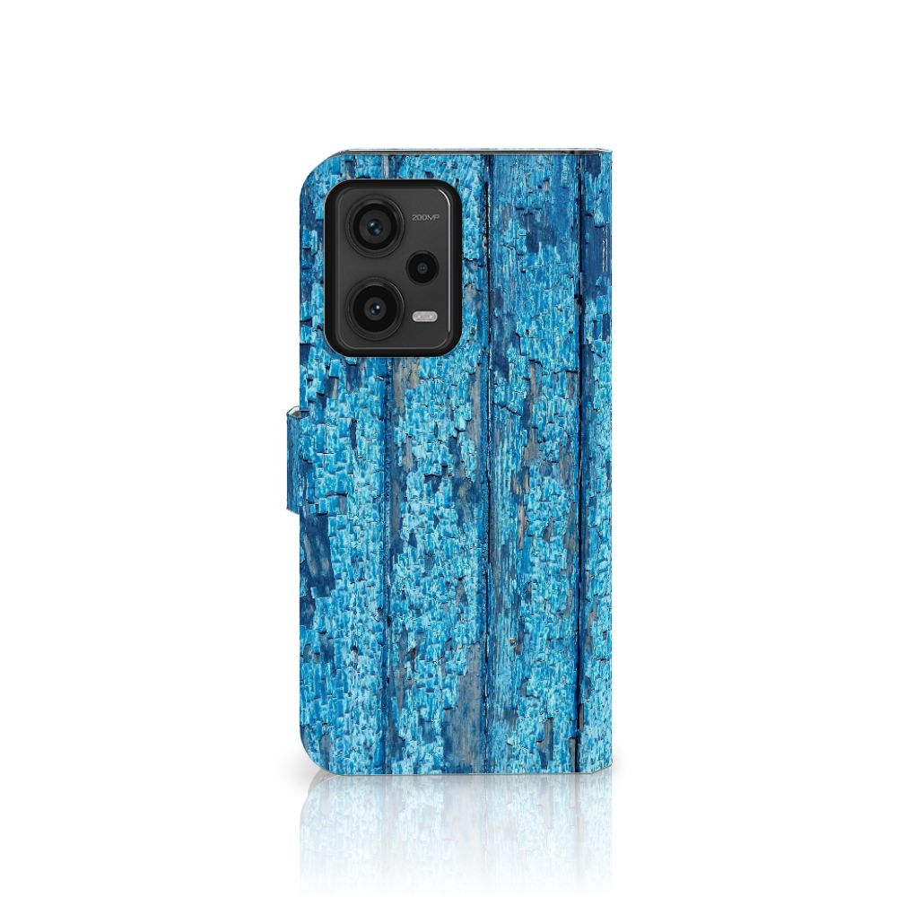 Xiaomi Redmi Note 12 Pro Plus Book Style Case Wood Blue design blauw hout aanzicht