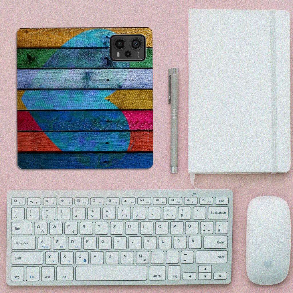 Xiaomi Redmi Note 12 Pro Plus Book Wallet Case Wood Heart design kleured hout aanzicht