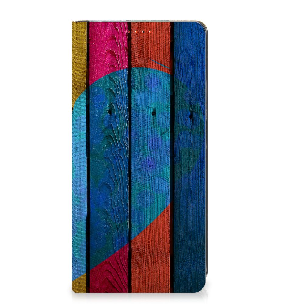 Xiaomi Redmi Note 12 Pro Plus Book Wallet Case Wood Heart voorkant kleurrijk design