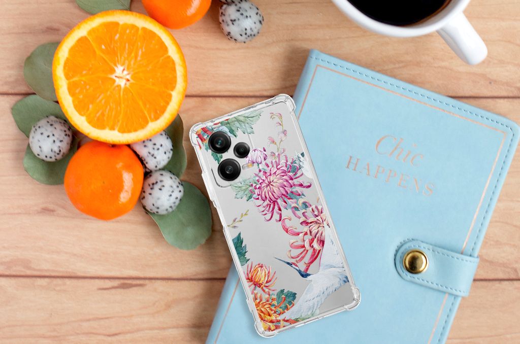 Xiaomi Redmi Note 12 Pro Plus Case Anti-shock Bird Flowers bovenaanzicht