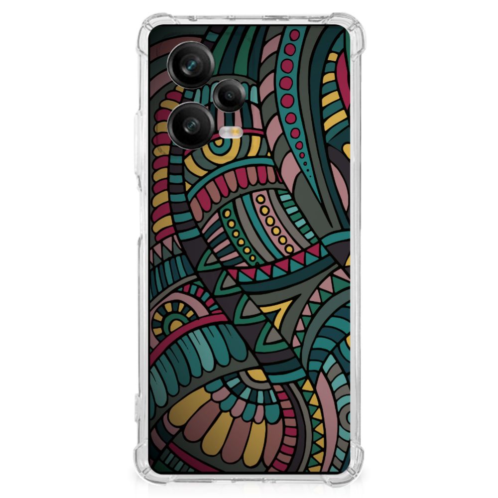 Xiaomi Redmi Note 12 Pro Plus Doorzichtige Silicone Hoesje Aztec achterkant design kleurrijk patroon