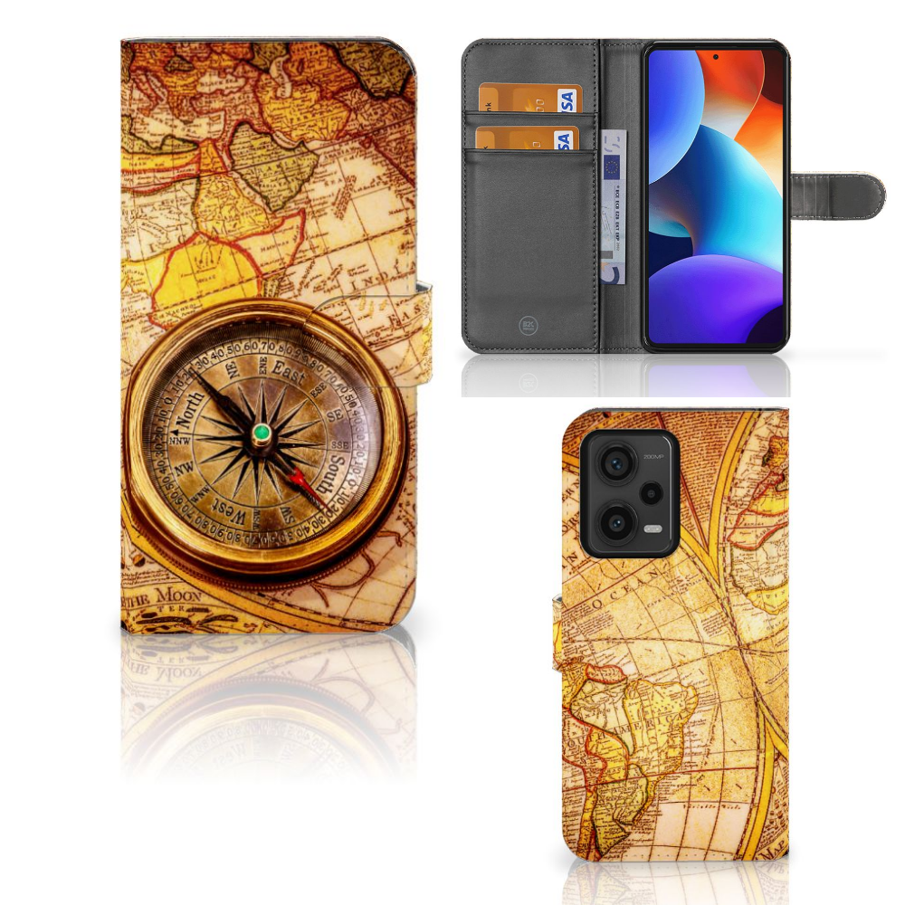 Xiaomi Redmi Note 12 Pro Plus Flip Cover Kompas design kompas voorkant achterkant