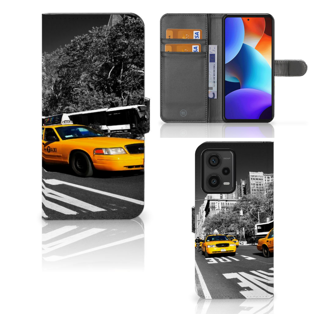 Xiaomi Redmi Note 12 Pro Plus Flip Cover New York Taxi met praktisch design voor cadeau, gebruiksgemak en bescherming.