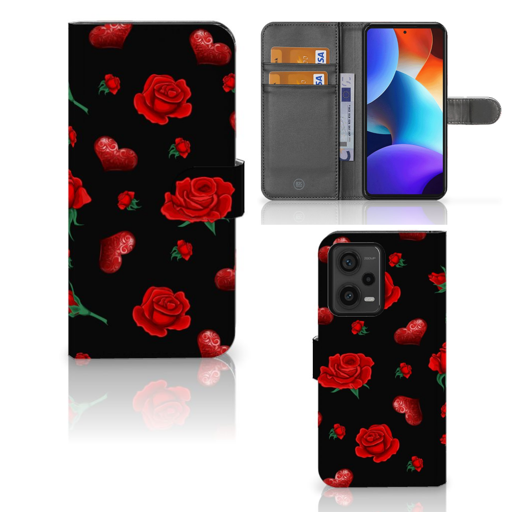 Xiaomi Redmi Note 12 Pro Plus Leuk Hoesje Valentine bookcase design rozen aanzicht