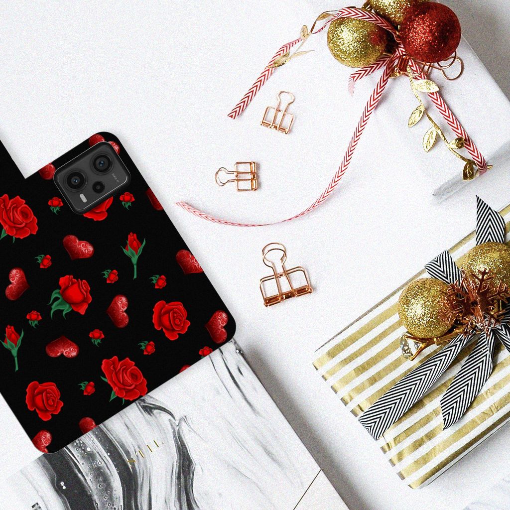 Xiaomi Redmi Note 12 Pro Plus Leuk Hoesje Valentine design rozen bloem zwart
